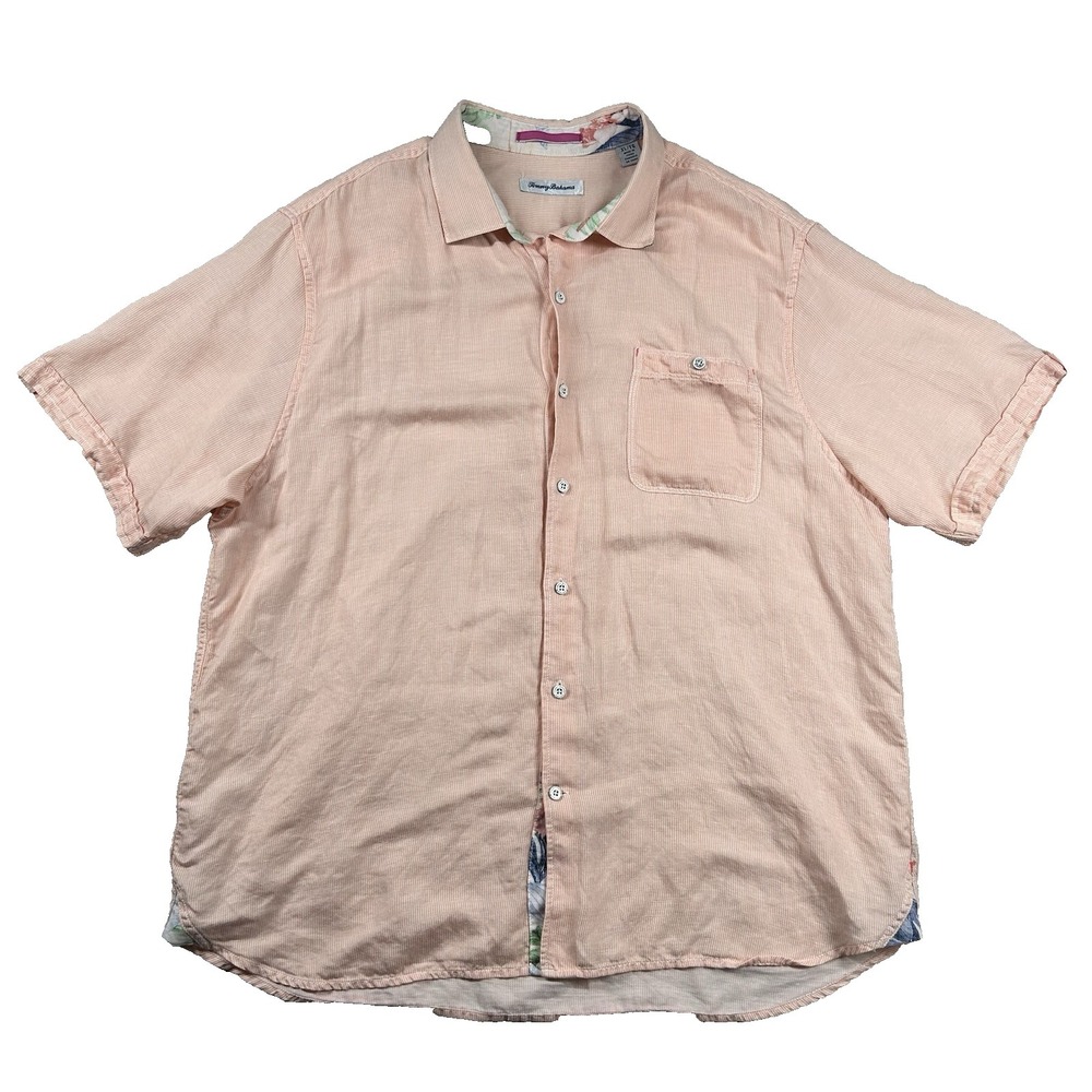 Tommy Bahama Shirt Mens XL Linen Lyocell Blend Camp Button Tropical Beachy Peach